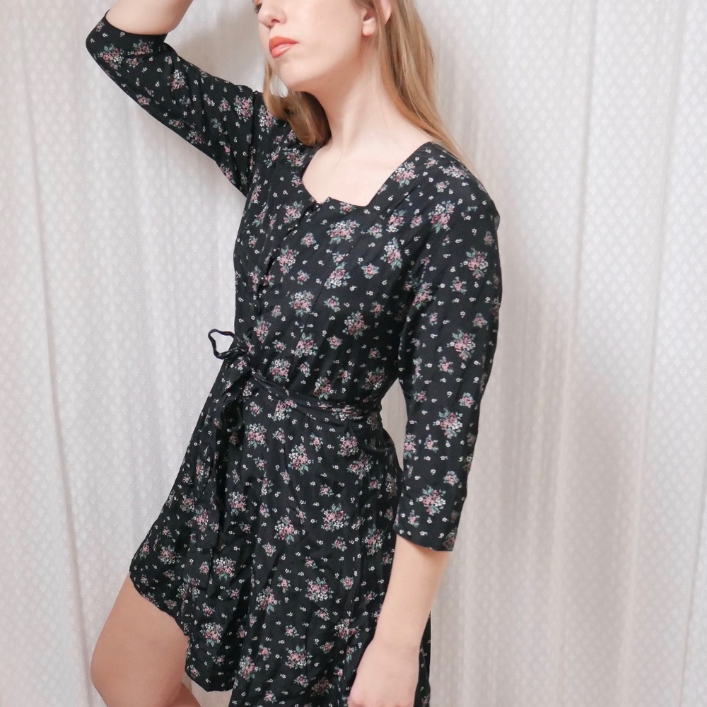 black floral vintage dress